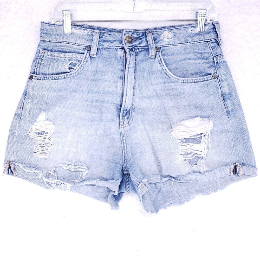 Lee Stevie Destroyed Rolled Cuff Jean Shorts Women Size 12 High Rise Denim Pants